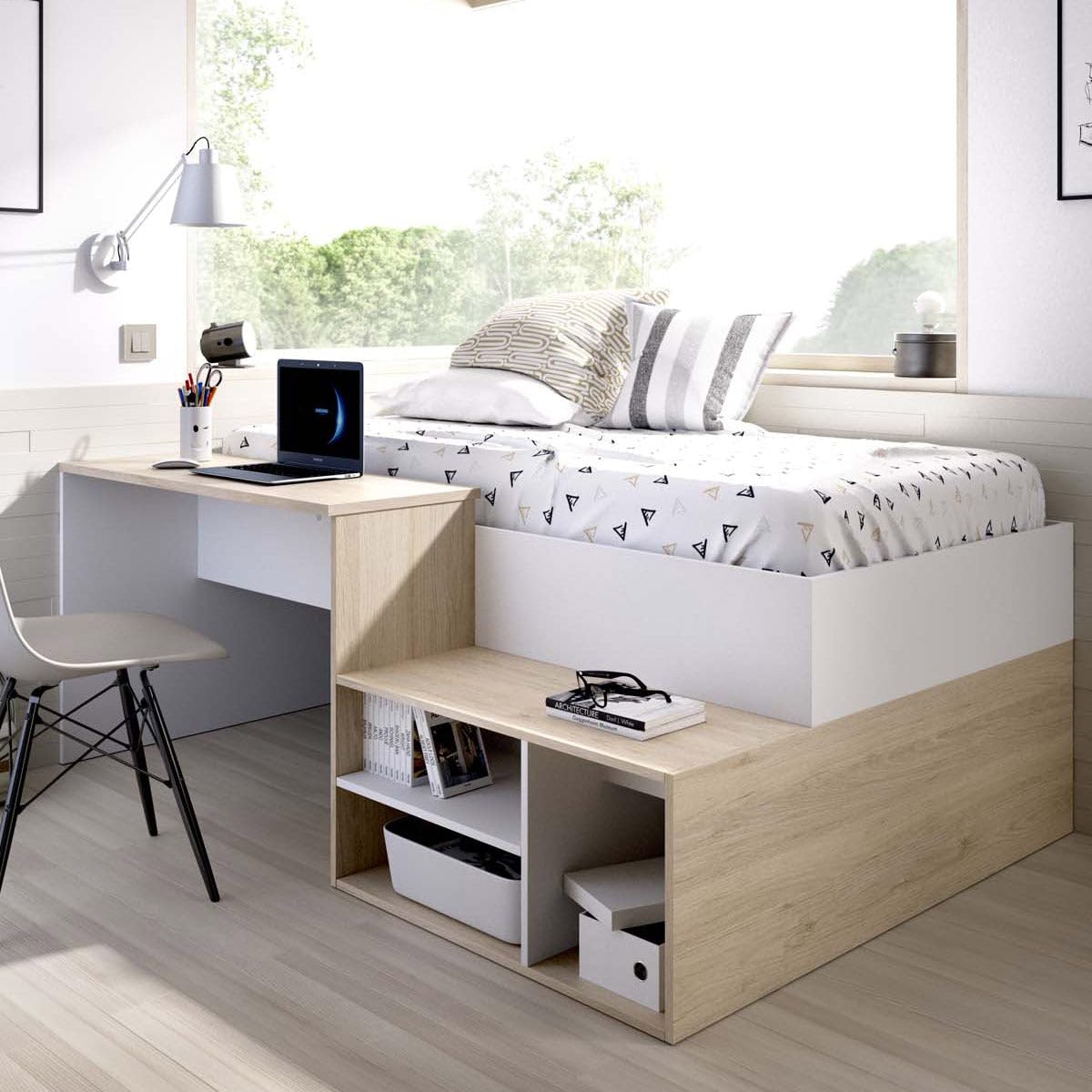 DEKIT - Pack Ahorro Cama Escritorio Kric con colchón Nova y somier Lama Ancha 90 x 190 cm
