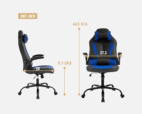 Miniatura 3 de Silla ergonómica para juegos de PC, silla de oficina para computadora con reposabrazos, reposacabezas y soporte lumbar, respaldo alto, silla
