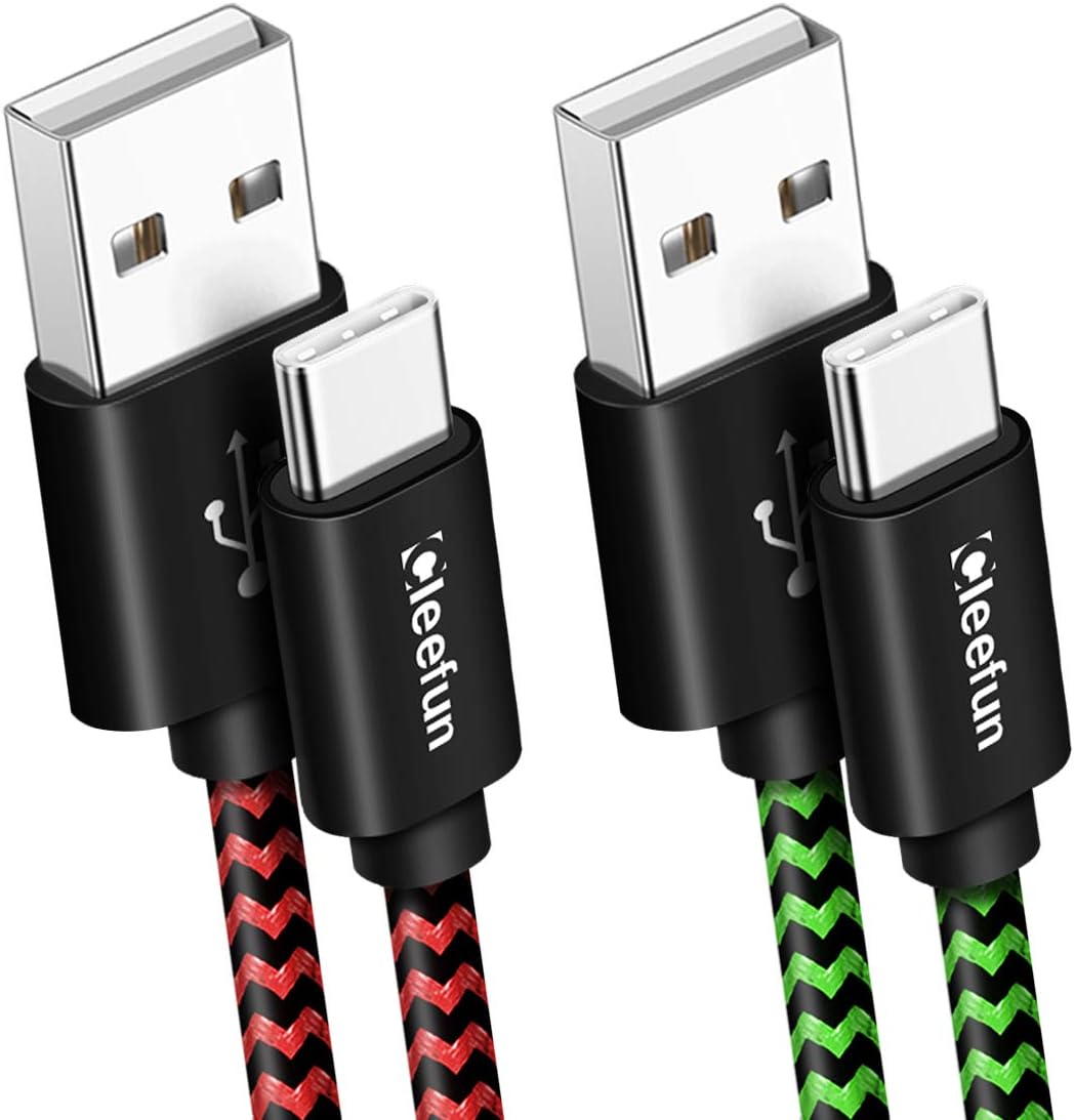 CLEEFUN USB Type C Cable Fast Charging, [2-Pack, 6ft] USB C Cable Fast Charger Braided Cord Compatible with Samsung Galaxy S9 S8 Plus S9+, S10 S10+ S10e, Note 8 9 10, A10E A20 A50 A70,LG G8 G7