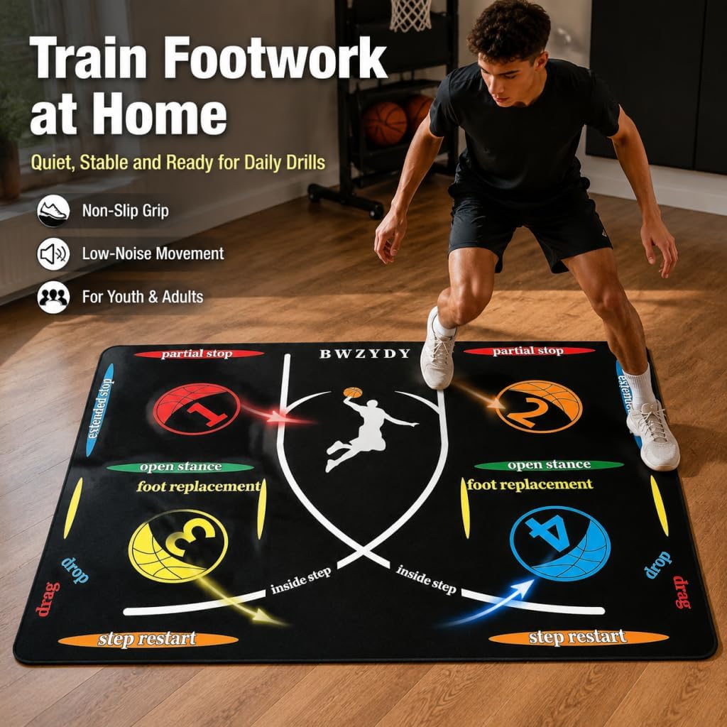 Portable Basketball Training Mat - Agile Stepping Training mat, designed for all ages with anti slip and silent features to improve speed, strength, and coordination | Indoor/Outdoor Practice mat with Portable Bag