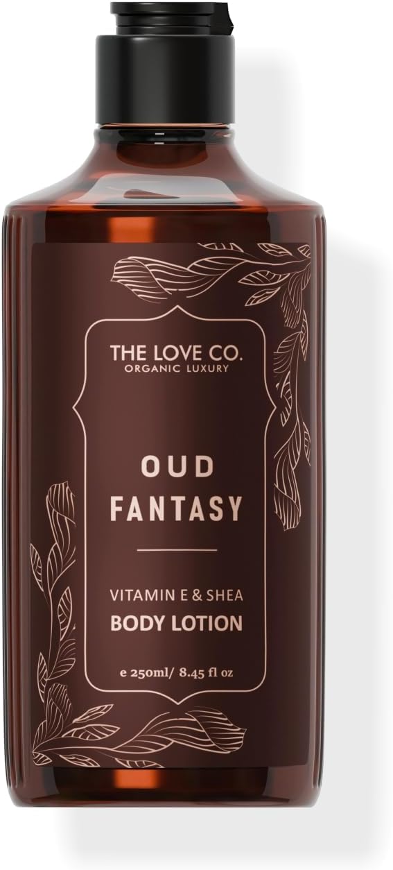THE LOVE CO. Body Lotion | Oud Fantasy 250ml | Nourishing Moisturizer Cream for Dry Skin | Suitable for Men and Women with Jojoba Oil, Shea Butter & Vitamin E (Item Packing May Vary)