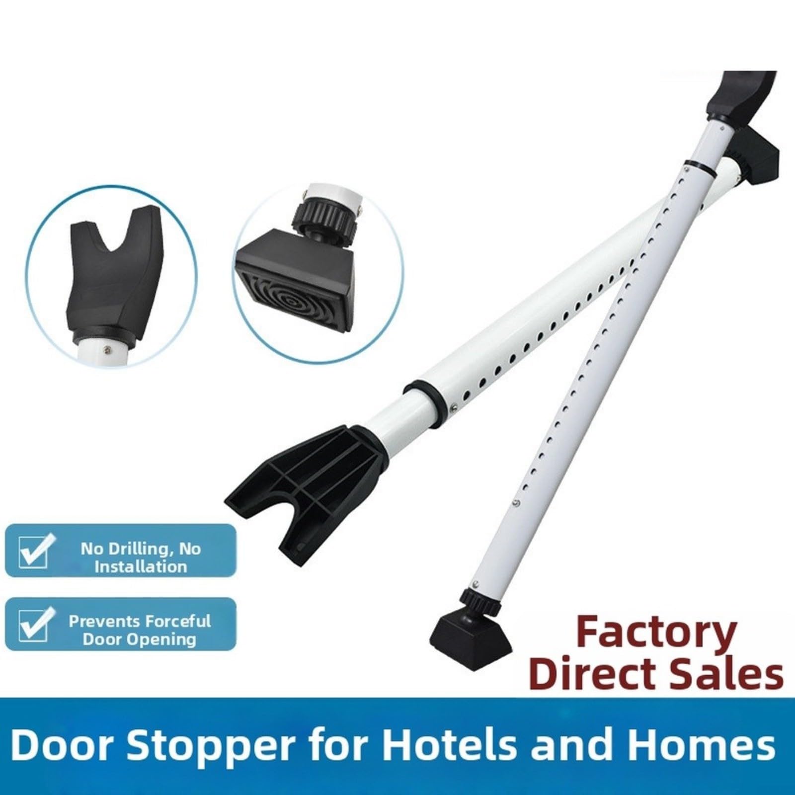 3-in-1 Türsicherungsstange für Türen und Schiebetüren, Verstellbar 71-125 cm, Stahl, Reise und Zuhause auf Reisen(Standard Black)