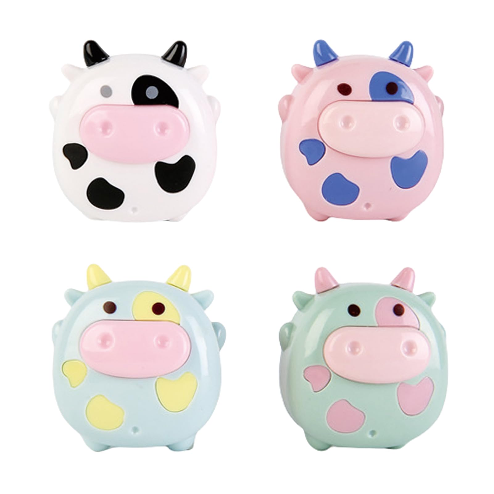 4 Pcs Cute Pencil Sharpener Cartoon Cow Pencil Sharpener Small Manual Pencil Sharpeners Kawaii PVC Sharpenesrs Stationery School Office Supplies (4Pcs Cow)