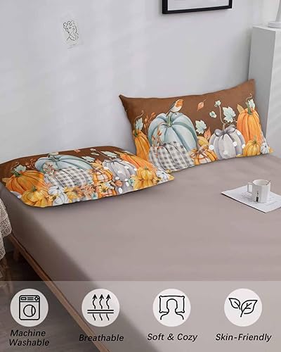 Miniatura 5 de Fundas de almohada de tamaño King con calabazas marrones, fundas de almohada suaves decorativas para sofá de cuerpo largo, con cierre de sobre,