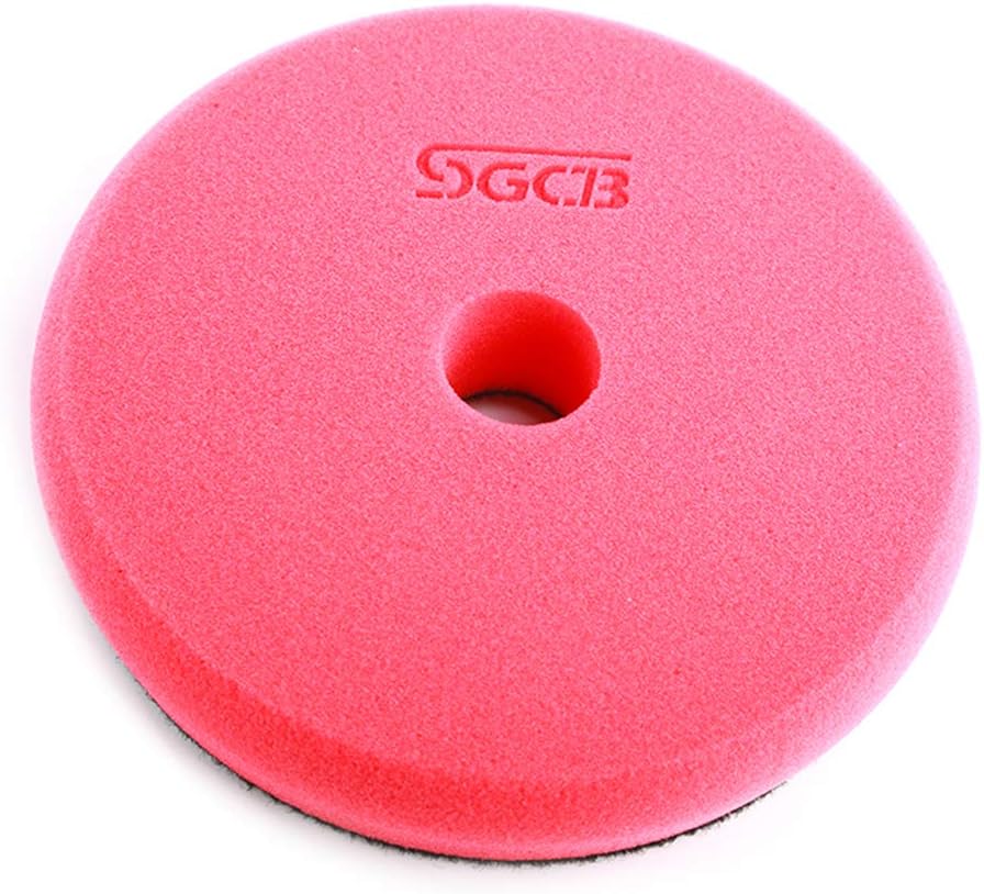 SGCB Pro 5” RO DA Finishing Pad, Light Cutting Fine Grade Perfect-Contact Hook & Loop Grip Polisher Buffing Wax Removal Foam Disc Sponge Pad for Final Finish Wax Sealant Gloss Restoring Shining, 1 Red