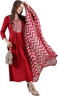 GoSriKi Women's Rayon Blend Anarkali Embroidered Kurta with Pant & Dupatta Price In India