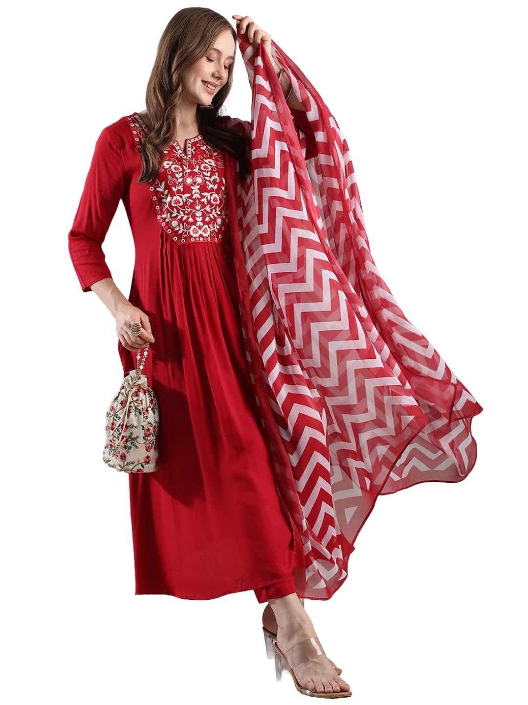 GoSriKi Women's Rayon Blend Anarkali Embroidered Kurta with Pant & Dupatta - Review, Price and Buying Guide