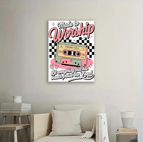 Miniatura 2 de Arte de pared cristiano para la oficina impresión de cinta de casete retro hecha para adorar, regalo inspirador para mujeres, póster de arte pop
