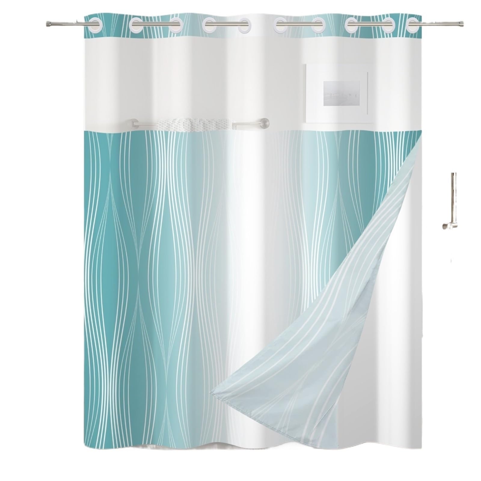 MZSKLW Shower Curtain Solid Color Gradient Shower Curtain Striped Hookless Double Layer With Snap In Removable Liner For Bathroom Bathtubs