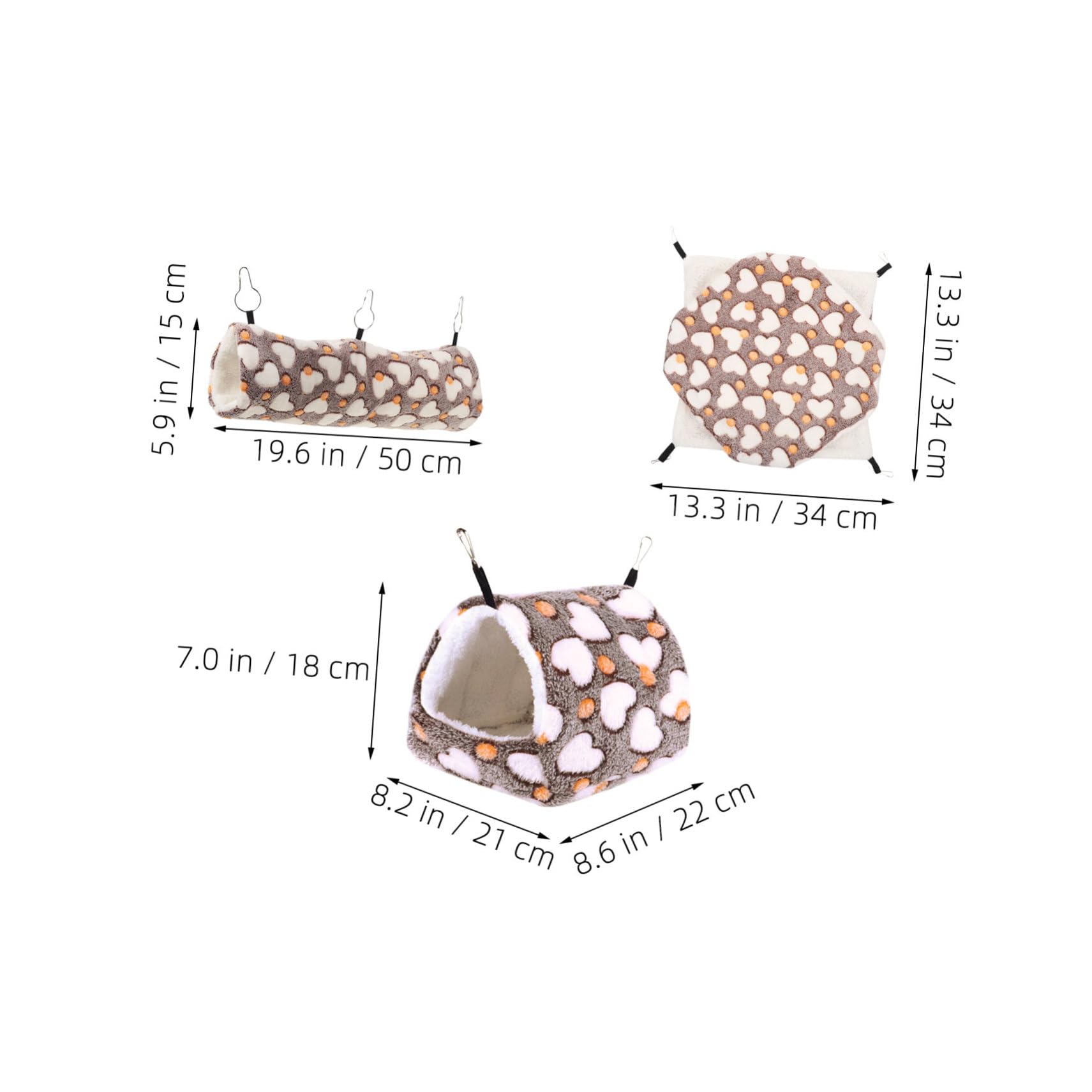 FRCOLOR 3pezzi Letto per Criceti Sospeso Tunnel di Peluche per Topi Nascondiglio per Piccoli Animali Kit di Accessori per Furetti e Criceti Casa Calda per Animali Domestici