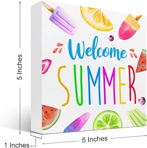 Miniatura 2 de Letrero de madera de verano, letrero de bloque de madera de bienvenida para el hogar, dormitorio, oficina, granja, estante, decoración de escritorio