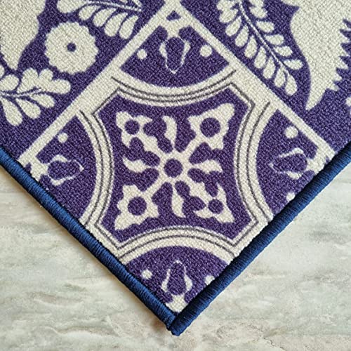 Image of Matz&More Tiles Arabesque Rug | 100x150 CM | Navy Blue | Soft Nylon Loop Pile with Anti-Slip Gel Backing | Living Room, Bedroom & Office Floor Carpet
