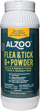 ALZOO Flea and Tick G + Powder, Helps Eliminate & Repels Ticks, Fleas & Mosquitos, for in and Around Home Use, 100% Plant-Based Active Ingredients, 8 Oz.