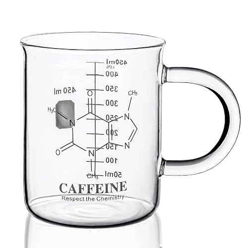 Caffeine Beaker Mug - 16 Oz Borosilicate Glass Graduated Beaker