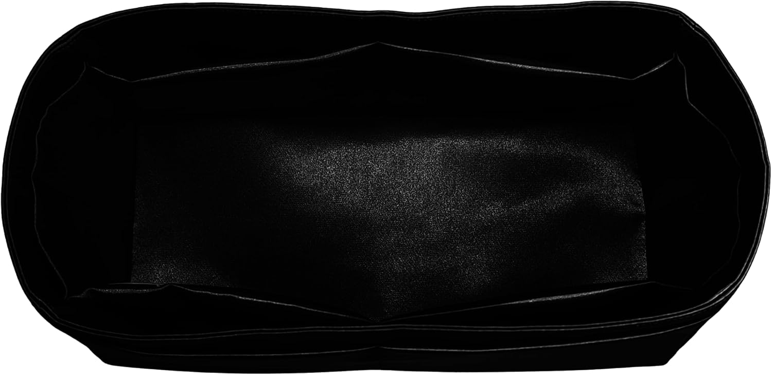 Purse Organizer Insert for Birkin 25, Premium Satin Handbag Organizer, thin, Lightweight, soft, smooth, silky texture, flexible, (Black PB25)