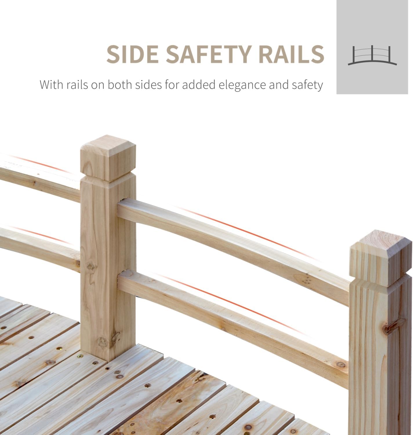 Wooden Garden Bridge Arc Footbridge - Wood - Elegant Arched Design - Outdoor Backyard Small Bridge - Elegant Outdoor Decor