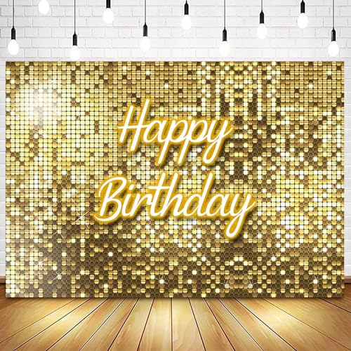 Fondo Dorado Feliz Cumpleaños 7x5ft para Fotografía miniatura 1