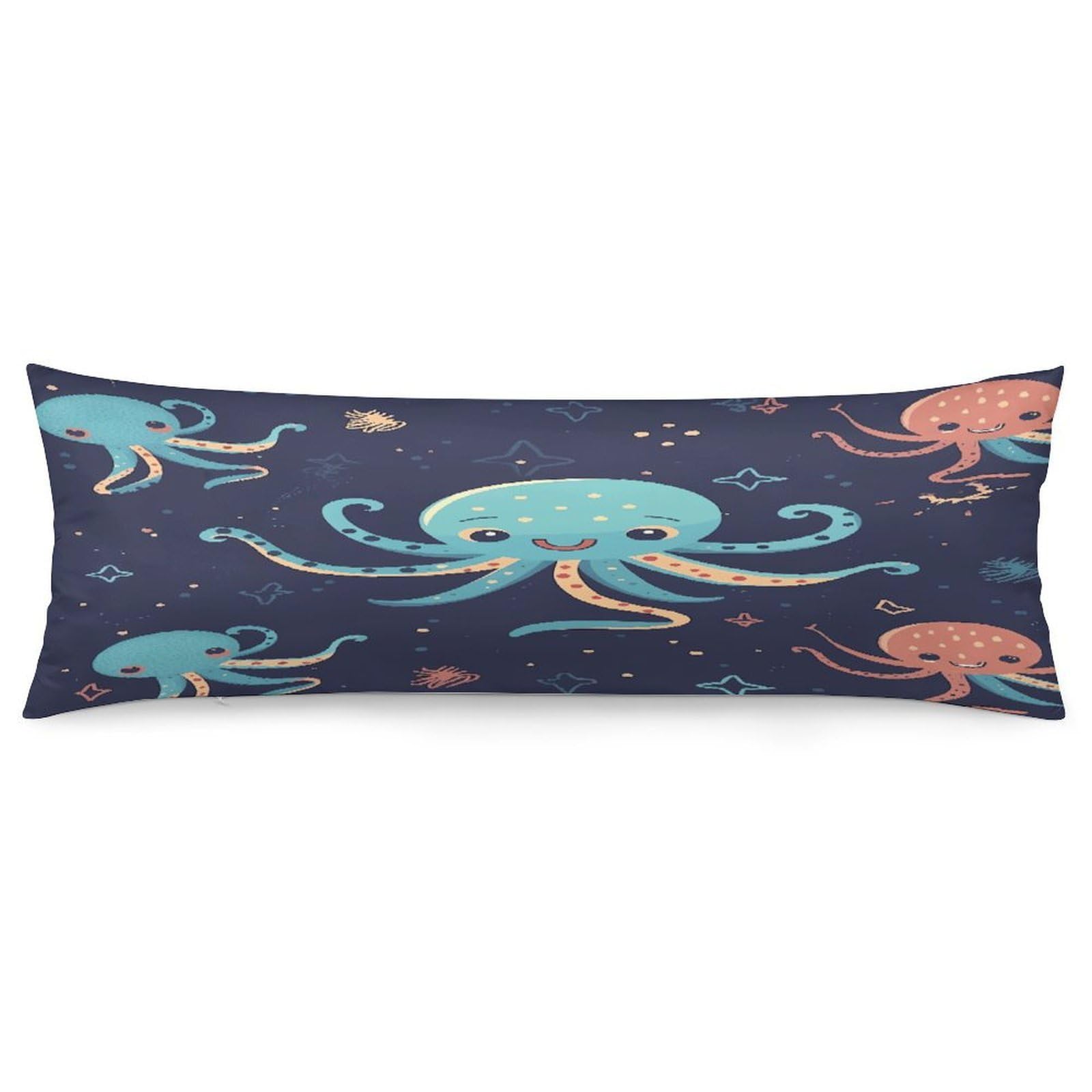 Cartoon Octopus Throw Pillow Cover Soft Lumbar Pillow Covers with Zipper Breathable Rectangular Cushion Case Polyester Pillow Case Decorative Body Pillow Cover for Couch Bed