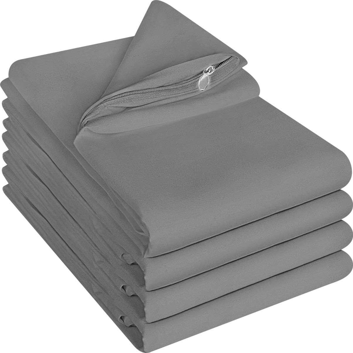 Utopia Bedding Zippered Pillowcases - Pack of 4 - Soft Brushed Microfiber Fabric - Wrinkle, Shrinkage and Fade Resistant Pillow Covers (Queen, Grey)