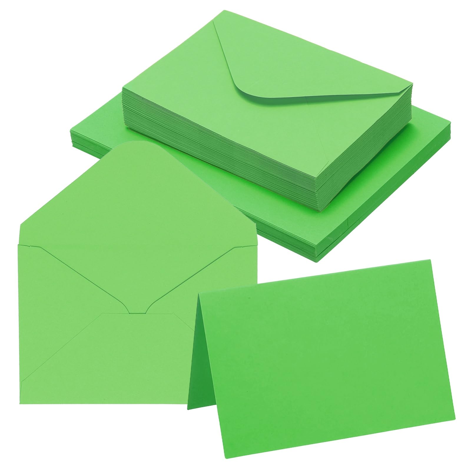PATIKIL 10x15cm Blank Greeting Card and Envelopes, 50Sets Half Fold Note Cards and Envelope Folded Right Angles Cardstock Greeting Card for Wedding Birthday Party Invitations, Bright Green