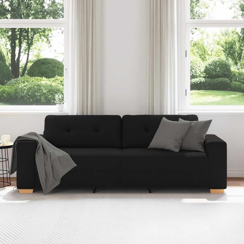 Sofa 3-osobowa, czarna, materiał 220 x 78 x 80 cm z wytrzymałą ramą multipleksową, tapicerowanym siedziskiem, wszechstronna do salonu, sypialni, pokoju gościnnego, zajmuje mało miejsca i jest