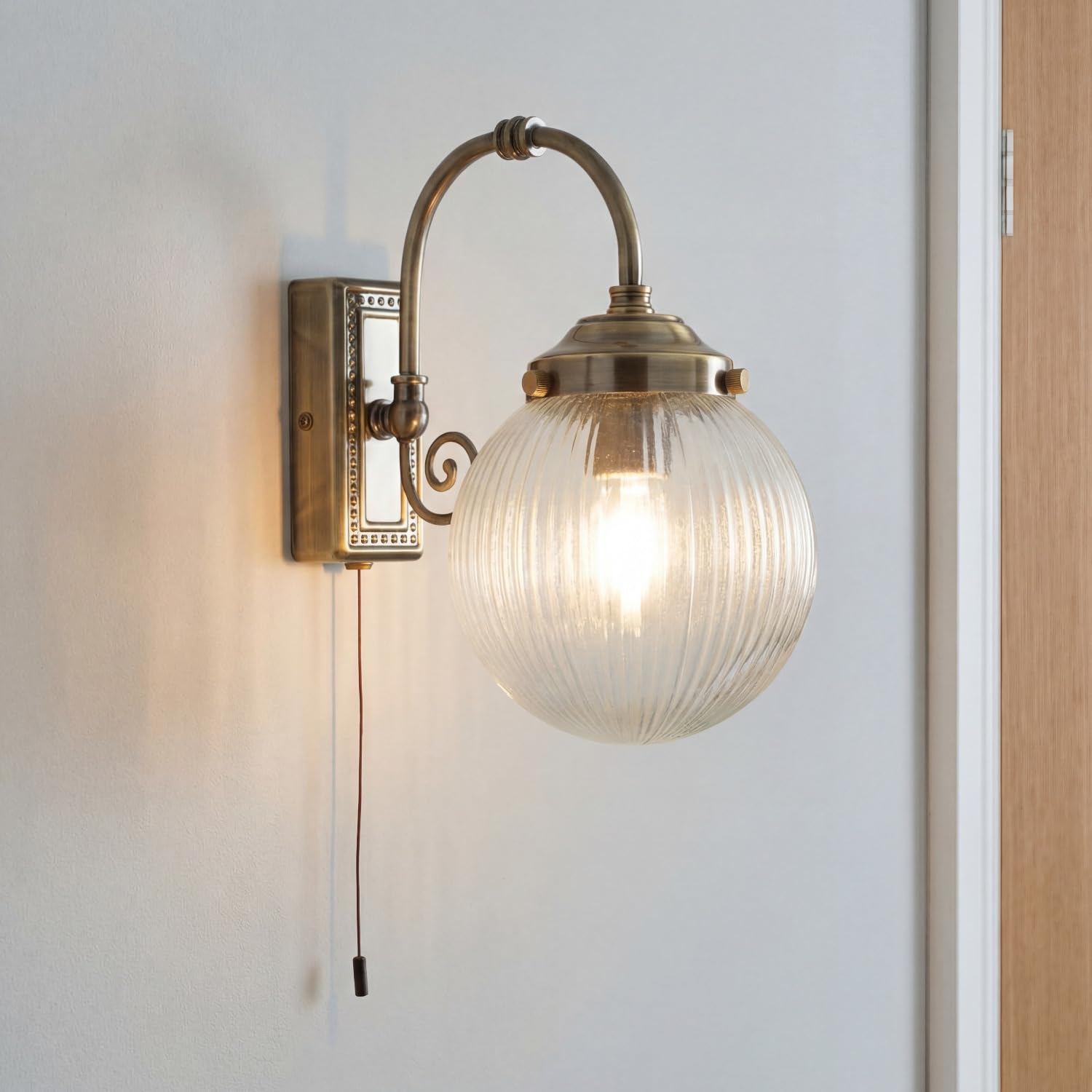 Lampada da parete con interruttore IP44 vetro metallo in ottone anticato H: 27 cm E14 applique bagno luce specchio lampada bagno