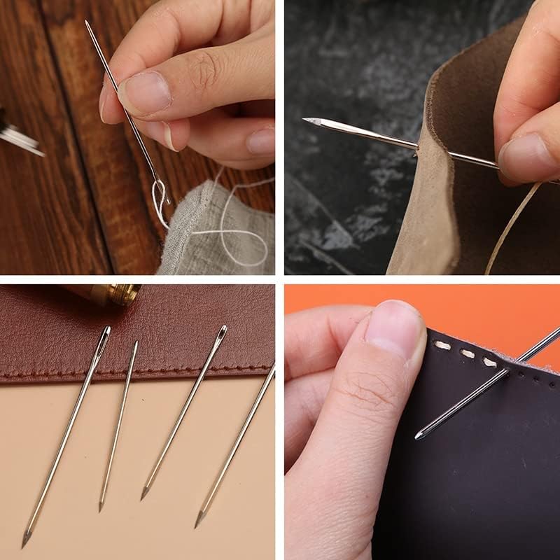 MIUSIE Leather Sewing Kit Large Eye Sewing Needle Hand Stiching Sewing Awl With Wax Thread Thimble For Leather Sewing Work - (Color: Type 2)