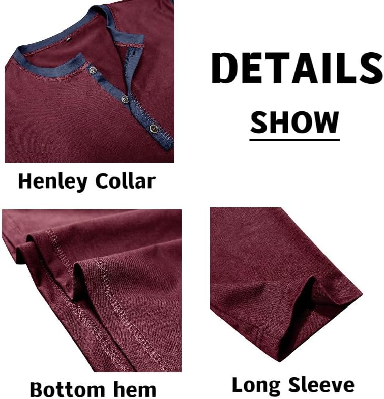 Mens Henley Shirts Long Sleeve Casual Button T-Shirt Classic Basic Cotton Lightweight Stylish Pullover Tees - Image 4