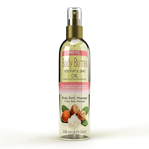 Aceite de piel juvenil con manteca de cacao y manteca de karité infundido con vitamina E, 6 onzas