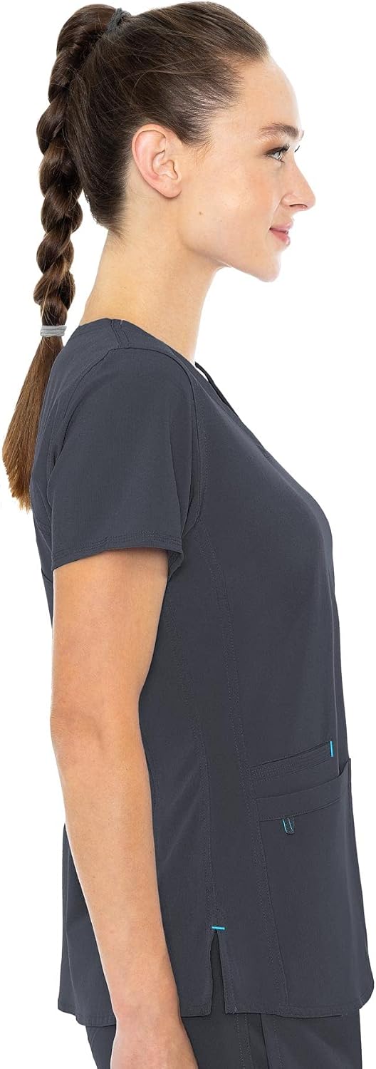 Med Couture Energy Women's Racerback Shirttail Scrub Top Pewter/Turquoise 4XL image 4