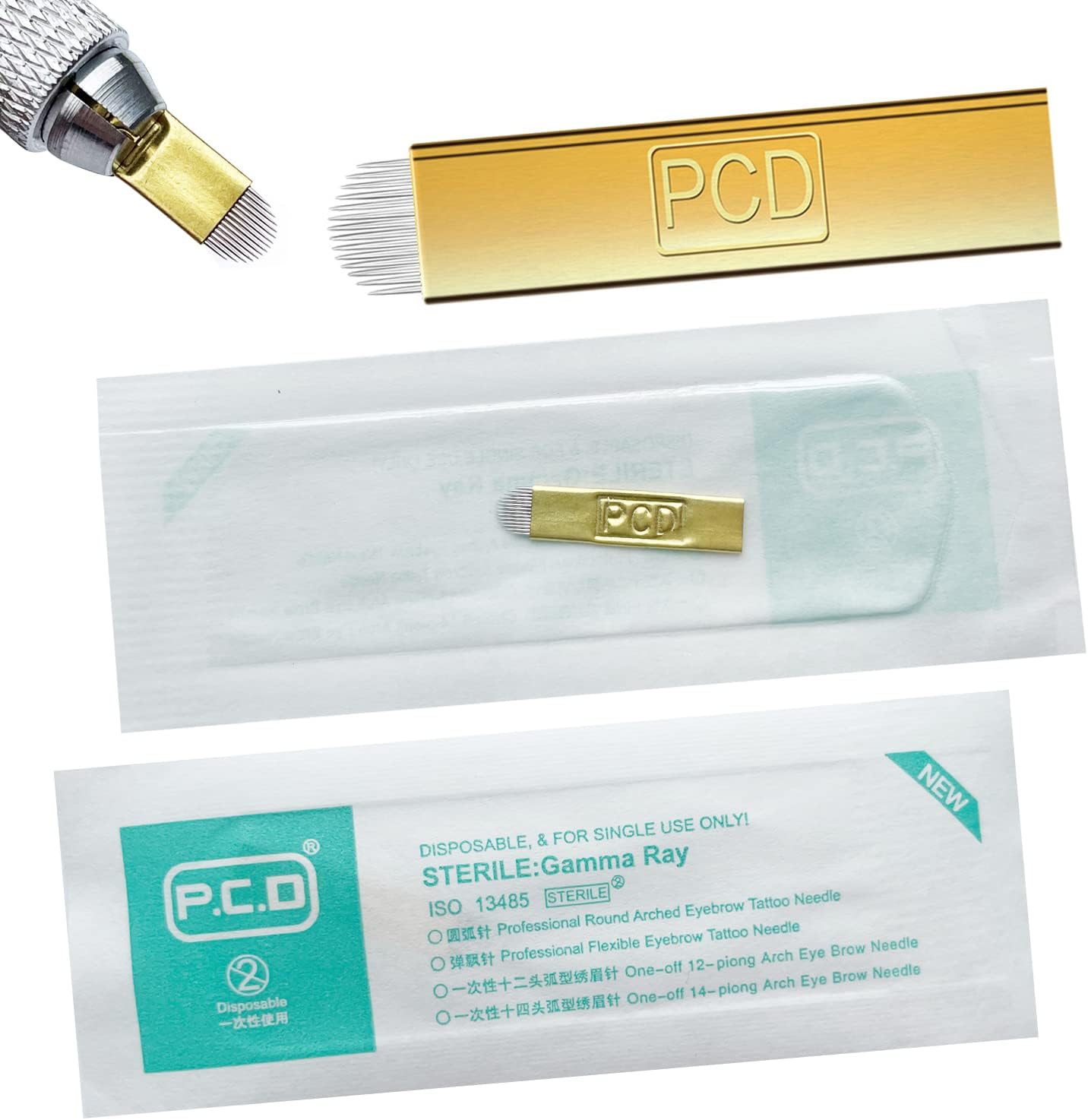 PCD U14 Eyebrow Mircoblading Needles 30Pcs,Disposable Permanent Makeup Manual Tattoo Needle Arc Blade-14 Pins U Shape