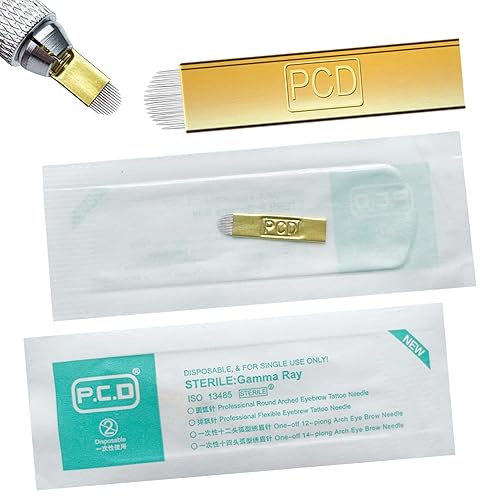 PCD U14 - Agujas Mircoblading para cejas, 30 unidades, agujas desechables de maquillaje permanente, manual de tatuaje, hoja de arco, 14 pines en