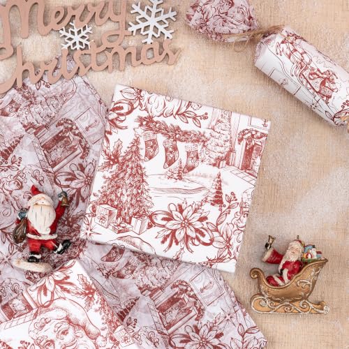 RUSPEPA Vintage Christmas Tissue Paper, Red Vintage Santa Toile Design Gift Wrapping Tissue Paper for Holiday Gift Bags, Christmas Presents, Party Favors, DIY Crafts, 19.5 x 27.5 Inches, 25 Sheets - Image 6