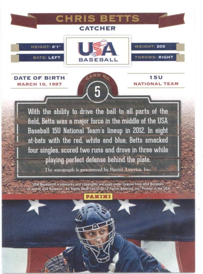 2012 Panini USA Baseball 15U National Team Signatures Red #5 Chris Betts MLB Baseball Card (Autographed) /25 NM-MT