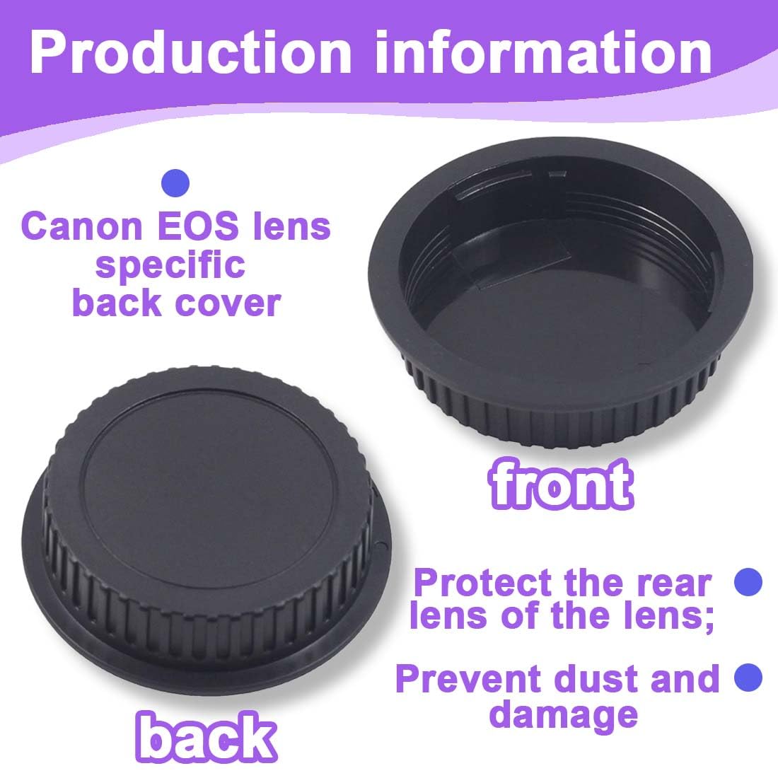 2 pezzi Cappuccio antipolvere, Protegge la lente posteriore dell'obiettivo, Canon EF, Tappo posteriore copriobiettivo di qualità, Compatibile con obiettivo Canon, obiettivi Canon EOS EF (Nero)
