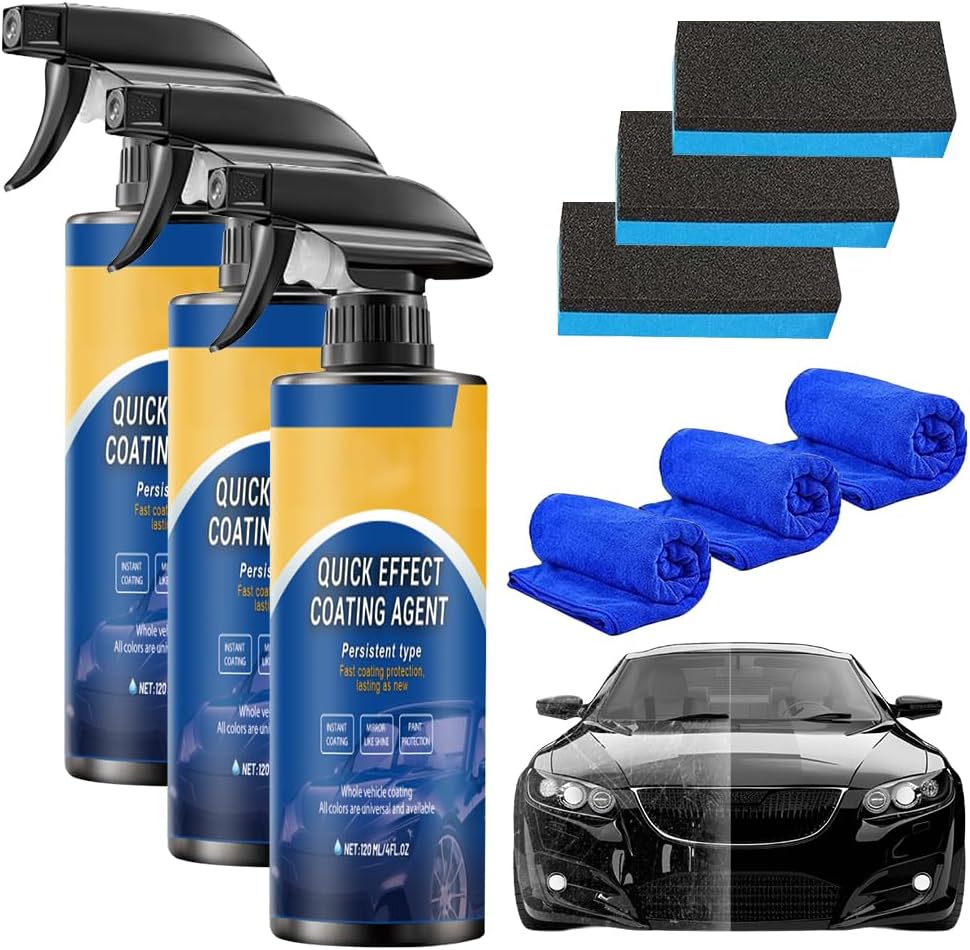 Advanced Car Quick Acting Coating Agent Spray, 2026 New Quick Effect Coating Agent for Vehicles, Car Shining Spray Exterior, Oil Film Emulsion Glass Cleaner, Polish Sprays Waterless Wash Wax (3 SET)