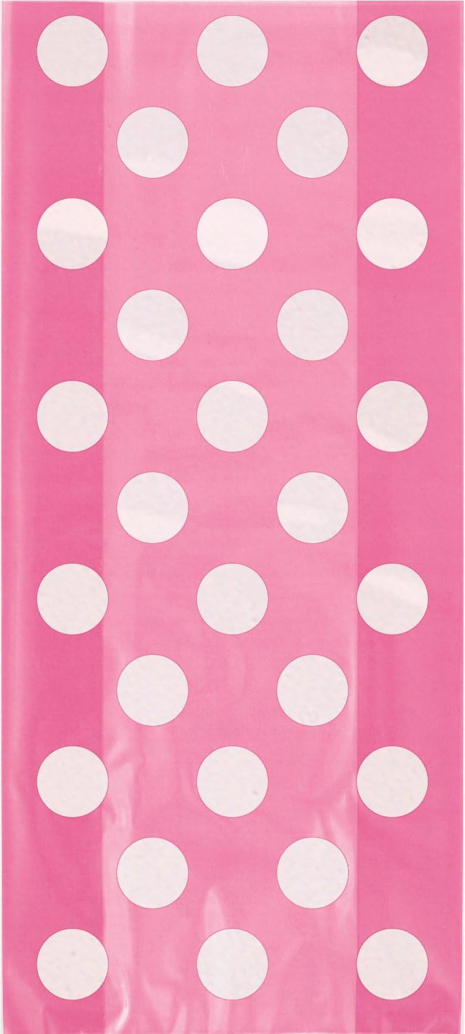 Hot Pink Dots Cellophane Bags - 20 Ct - Vibrant & Chic Treat Bags for Party Favors, Gifts & Festive Occasions