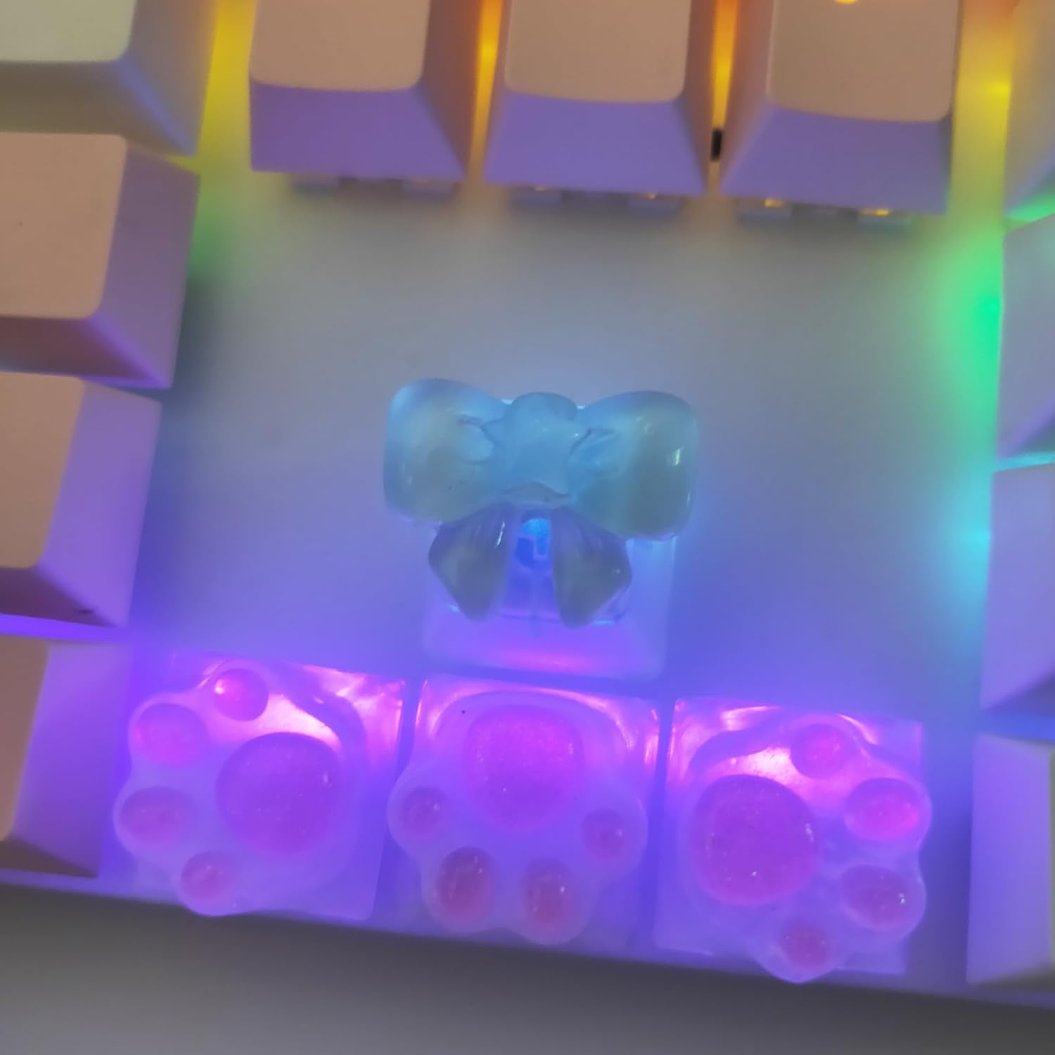 Personalized Cute Bowknot Transparent Keycap Handmade OEM Profile Base DIY Custom ESC Backlit Key Cap for Mechanical Keyboard Cherry MX Switch (Blue)
