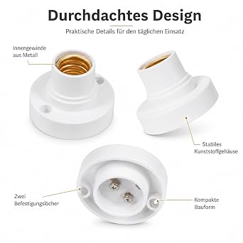 2 Pcs E14 Universal Screw On Bulb Holder Socket Lamp Socket Adapter for LED Bulbs White