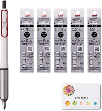 uni Jetstream Edge 0.28mm Oil-Based Ballpoint Pen, White Red Body SXN100328W.15+Jetstream Edge 0.28mm Ballpoint Pen RefillsSXR-203-28 Black 5 Refills Set, and amazdone Sticky Notes