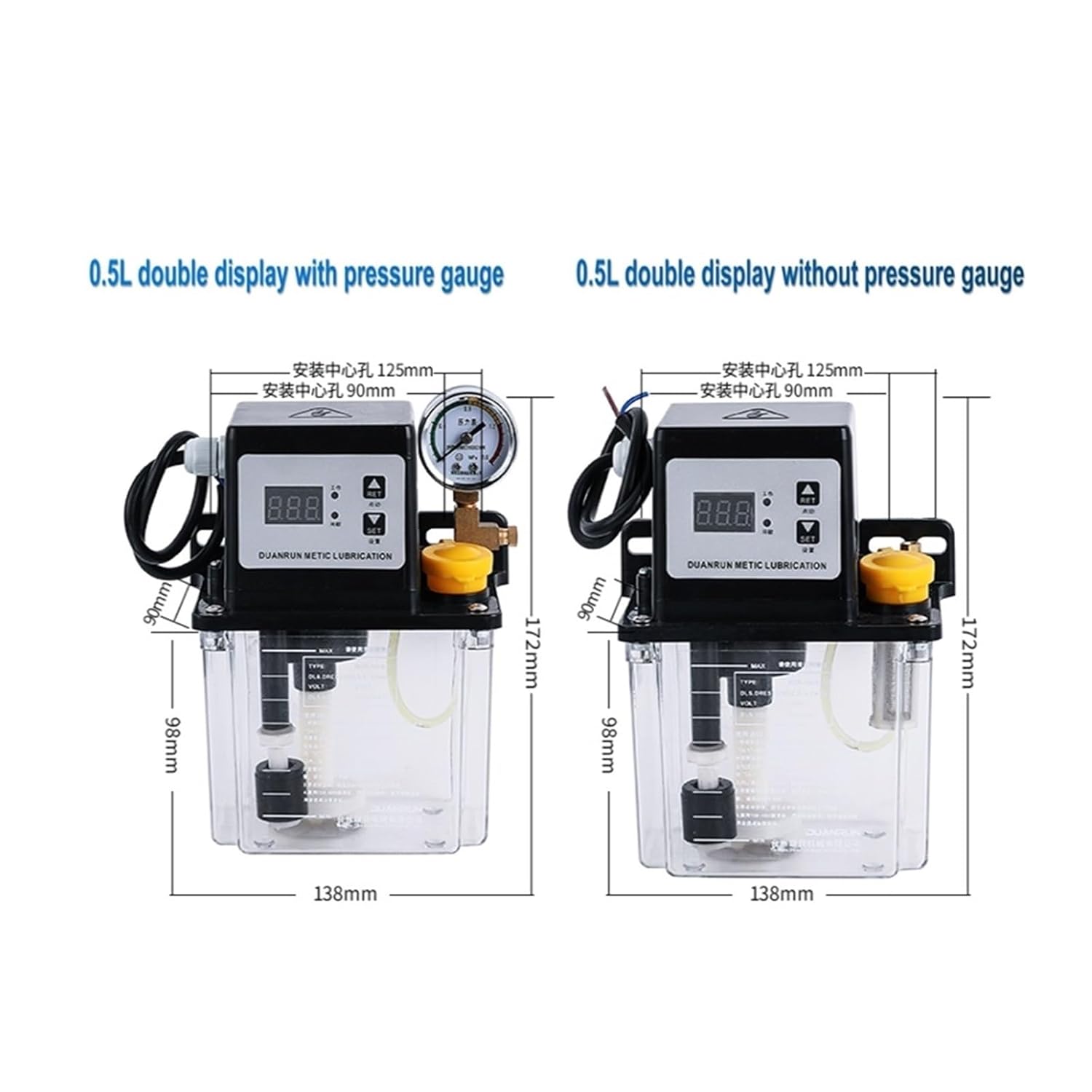 electromagnetic lubricating Pump 0.5/1/2 220V CNC Liters Lubricant Pump Automatic Lubricating Oil Injector Electromagnetic Lubrication Lubricator(1LNoPressure Gauge)