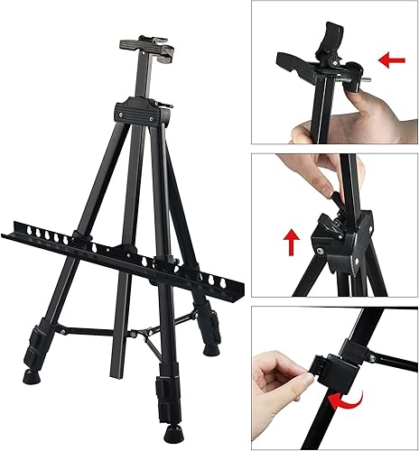Vista 4 de RRFTOK Soporte de Caballete para Artista, Trípode de Metal Caballete Ajustable para Pintar Lienzos Altura de 21" a 66" con Triángulo Reforzado
