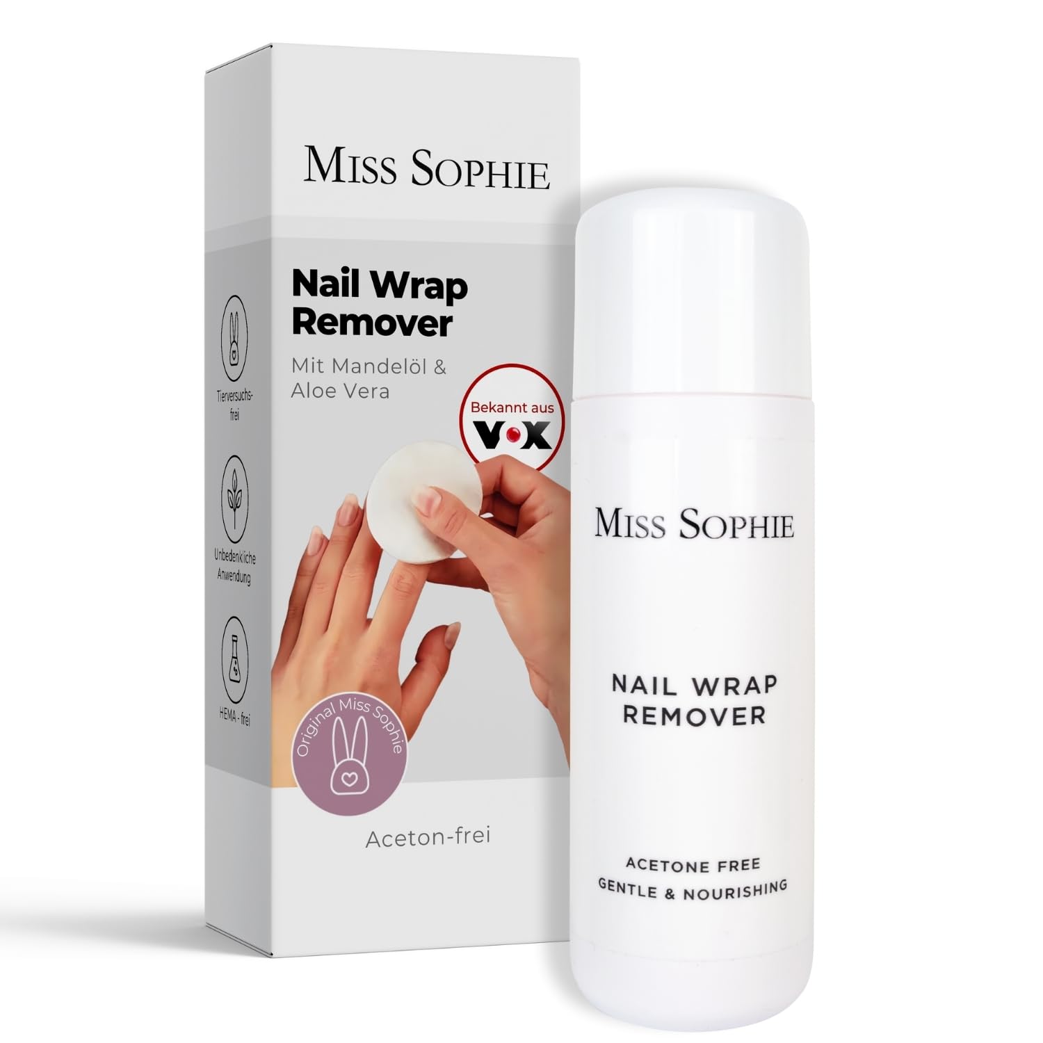 Miss Sophie Nail Wrap Remover I Nagellackentferner für Nagelfolien I Milder & schneller Entferner I Frei von Aceton I Schutz und Stärkung der Nägel I Mit Mandelöl & Aloe Vera I Premium Qualität