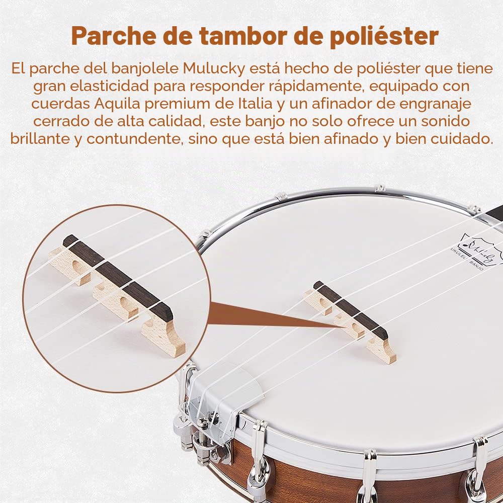 Banjo-ukelele Mulucky de 4 cuerdas, tamaño concierto, 23 pulgadas, parte trasera de madera maciza cerrada, con kit para principiantes - MBU-806