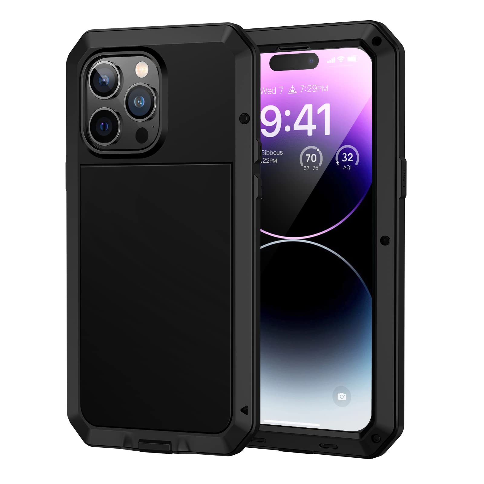 Lanhiem for iPhone 14 Pro Metal Case, Heavy Duty Shockproof Tough Rugged Case with Built-in Glass Screen Protector, 360 Full Body DustProof Protective