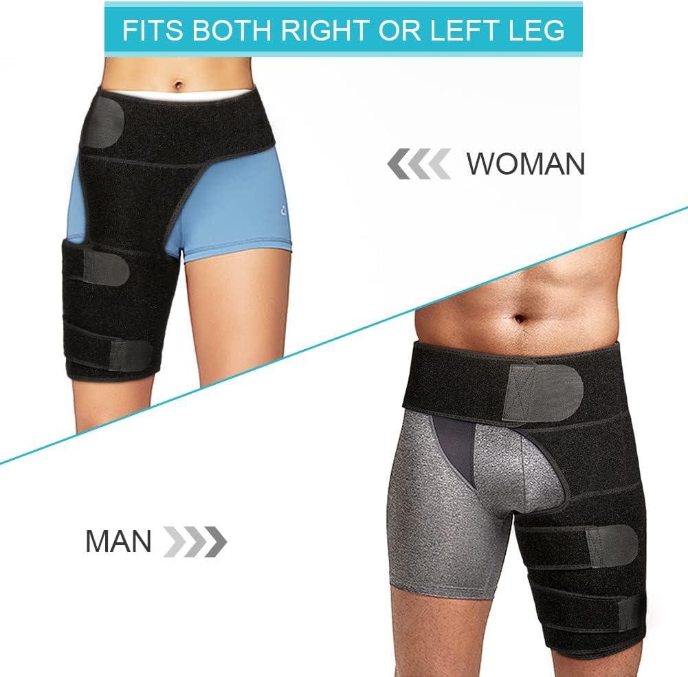 Hip Brace, Thigh Support with Lumber Belt Sciatica Relief Wrap Groin Support, Adjustable Hamstring Compression Sleeve for Pulled Injury Strain Tendonitis and Recovery, Fits Men Women