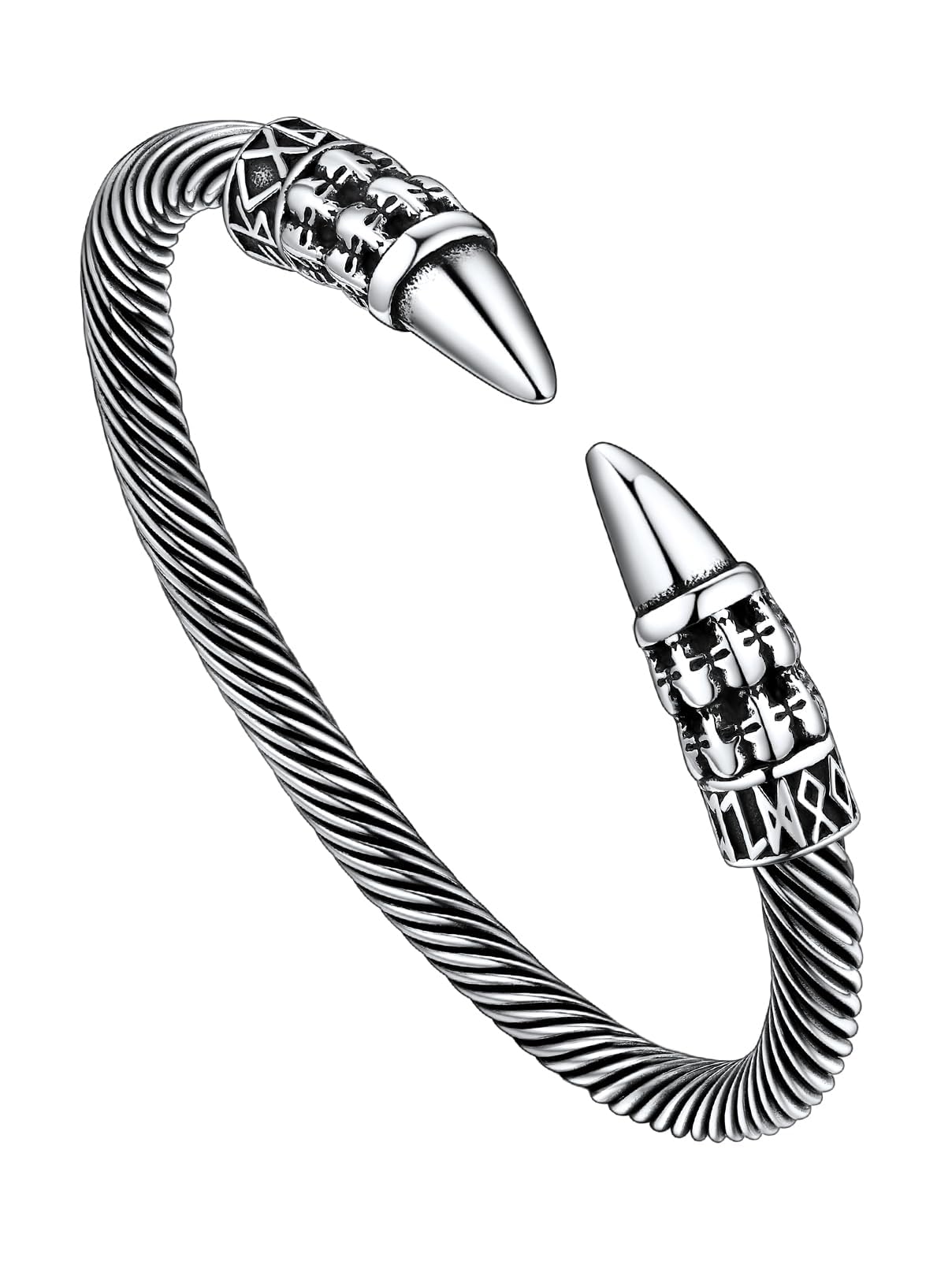 FaithHeart Viking Cuff Bracelets for Men, Silver/Black Stainless Steel Bangle Bracelet Norse Mythology Amulet Talisman Jewelry, Gift Box