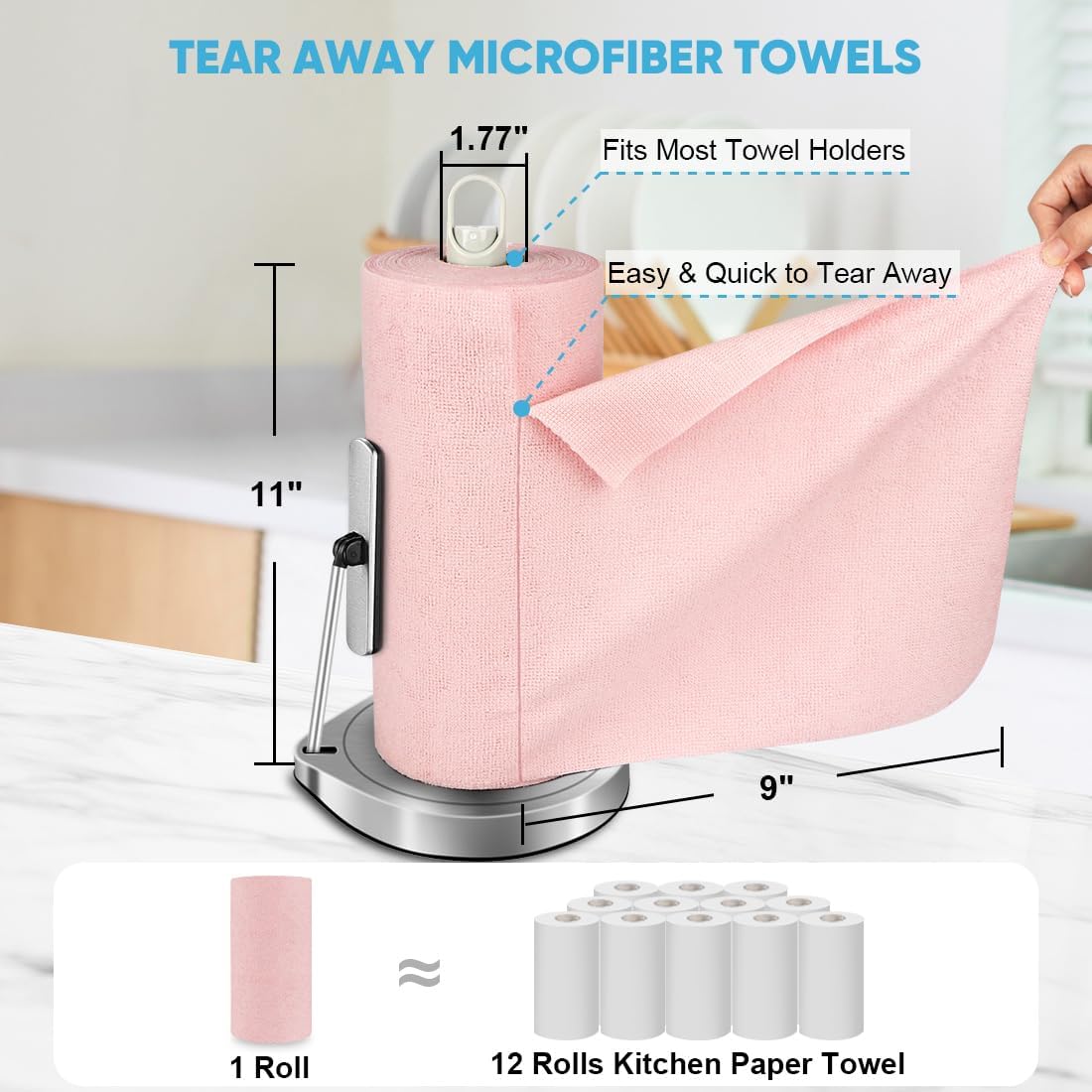 AIDEA Microfiber Cleaning Cloth 165 Sheets 3 Roll, Pink Towels 11×9" image 2