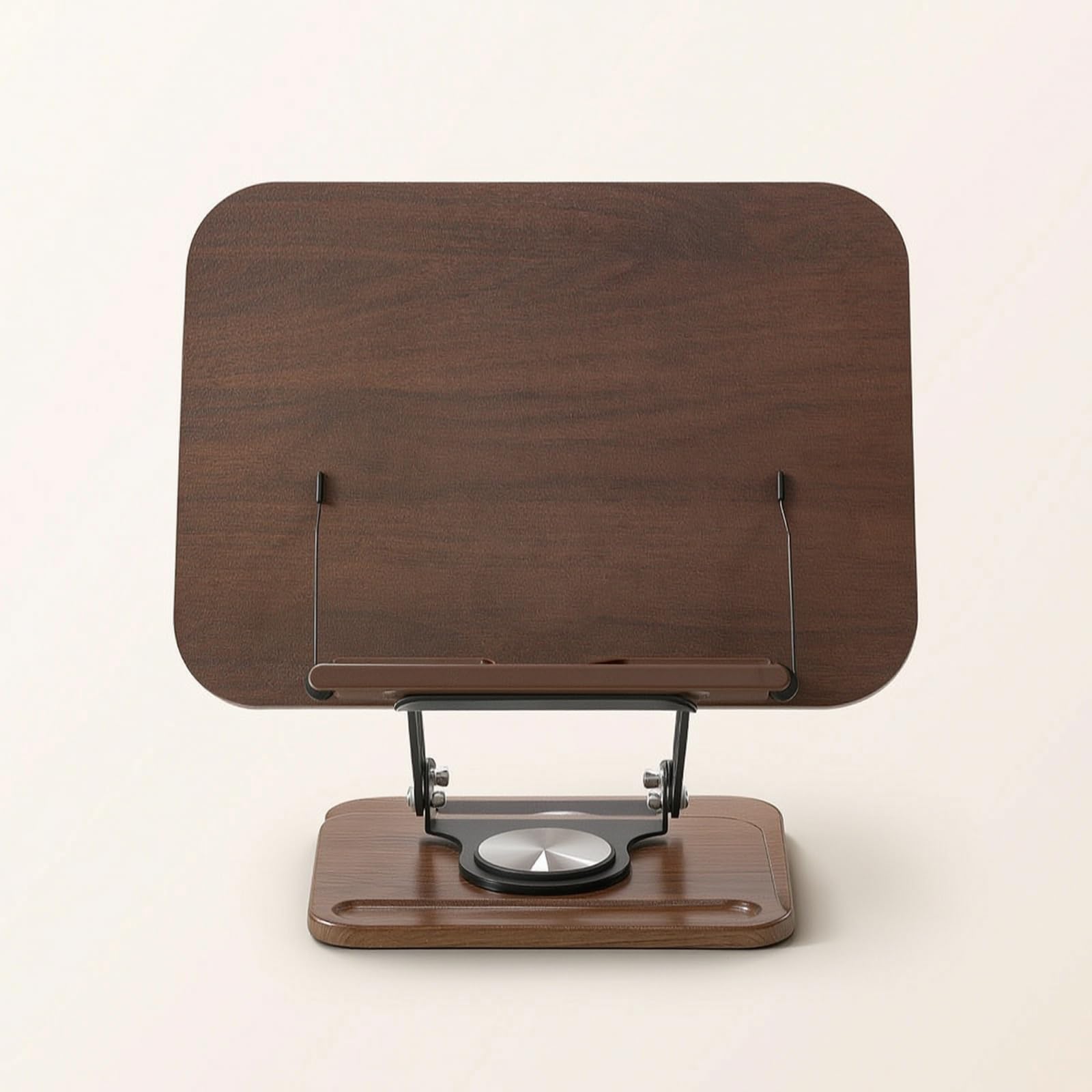 Atril Giratorio para Libros con Portadocumentos Soporte Ajustable Base Antideslizante Sujetapáginas Panel de Madera y Metálicos Rotación 360 Grados, color to 2, Grande