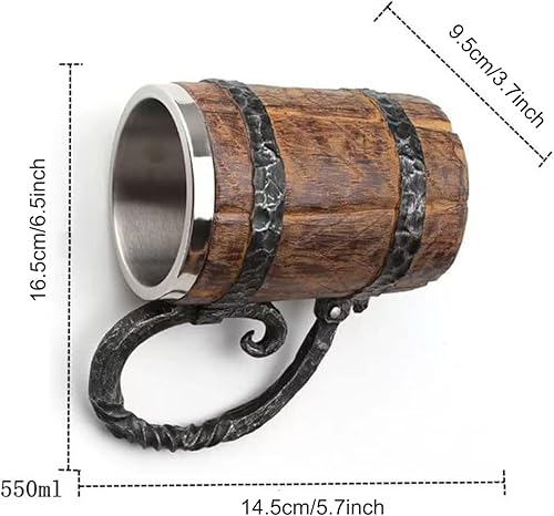 Miniatura 4 de Taza de cerveza de madera, barril de cerveza, taza vikinga grande estilo de madera, jarra de cerveza con asa, regalos antiguos para hombres, bares,